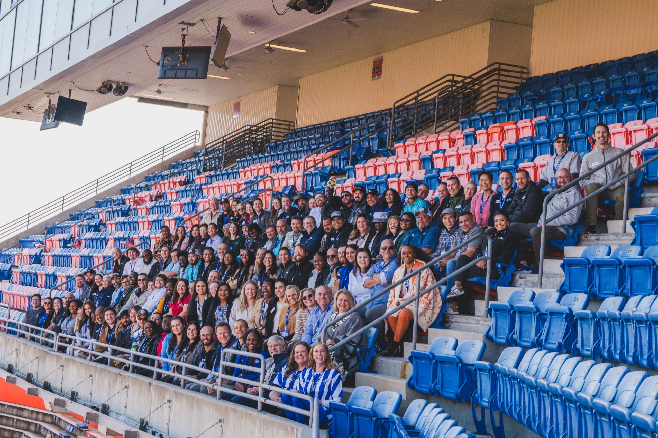 The whole team gathered together at a company event